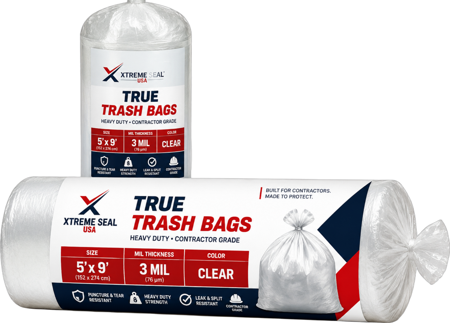 XTREME SEAL USA Heavy Duty Clear Trash Bags – 5' x 9' x 3 Mil