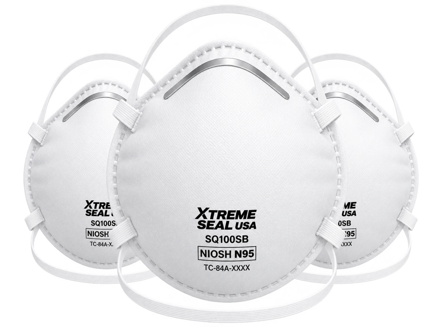 XTREME SEAL USA N95 Respirator SQ100SB – Cup / Head Loop – No Valve