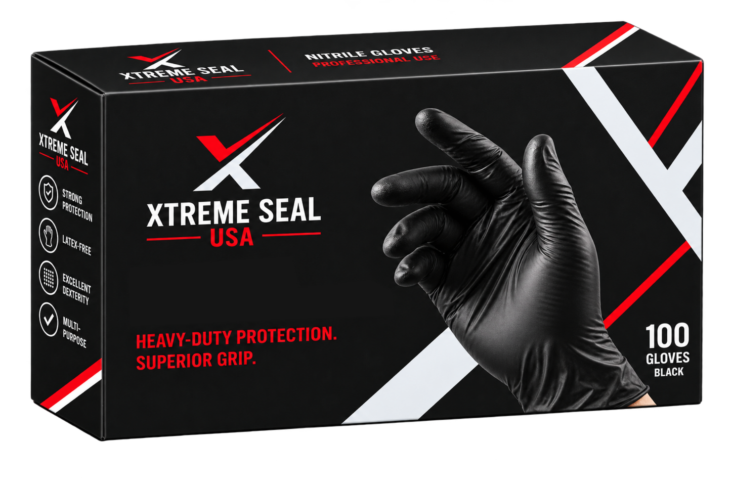 XTREME SEAL USA 8 Mil Diamond Texture Nitrile Gloves – Black